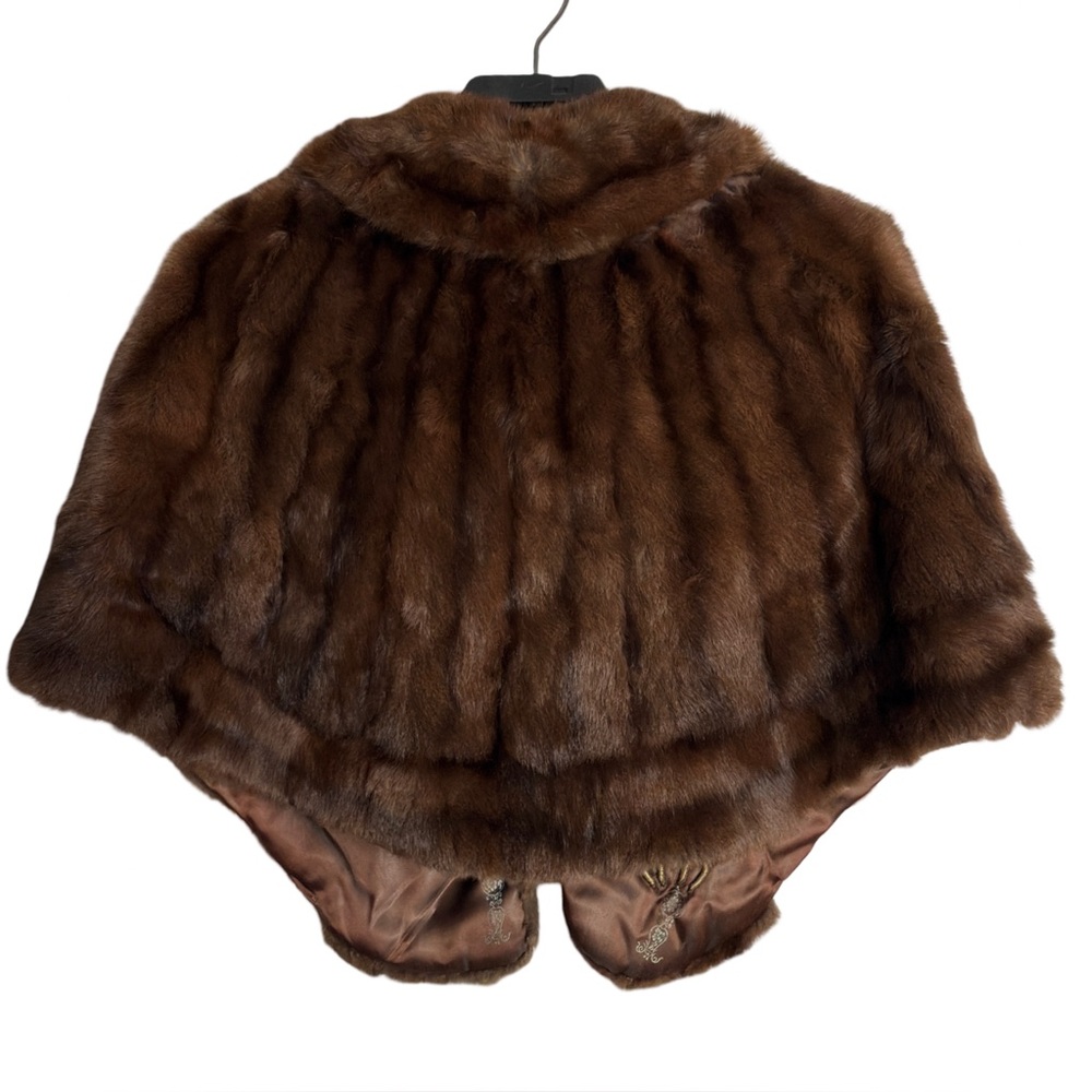 Vintage Brown 60s Leakas Furriers Dayton Mink Fur Shawl Cape Capelet - Picture 6 of 12